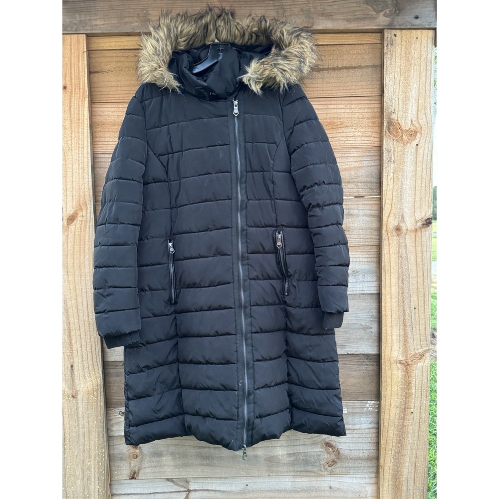 Nanette Nanette Lepore Women's Faux Fur Trim Quilted Puffer Coat Xlarge Black
